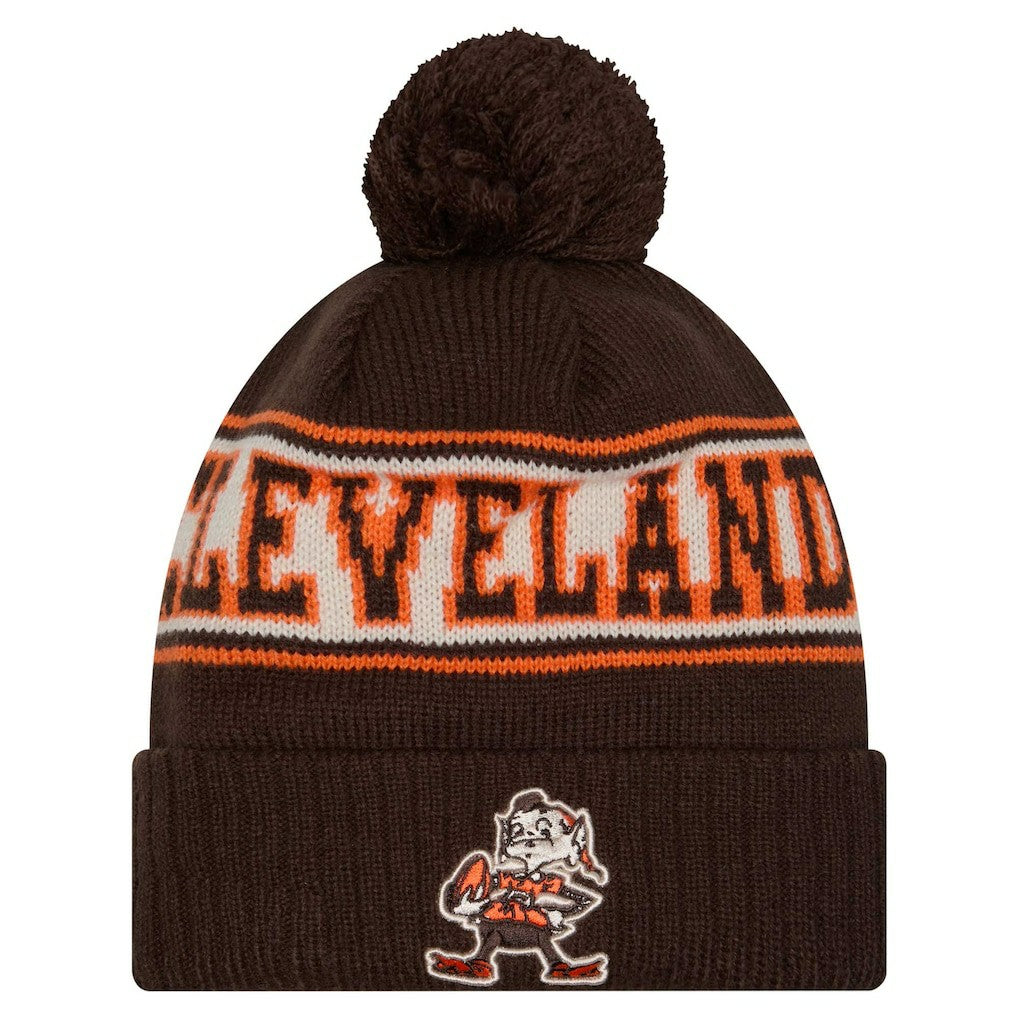 Cleveland Browns Youth New Era Retro Cuffed Knit Hat with Pom - Brown Hats