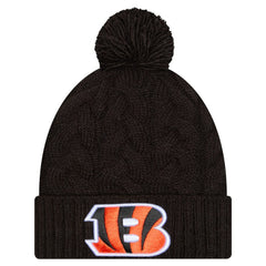 Cincinnati Bengals New Era Girls Youth Cabled Cuffed Knit Hat with Pom - Black Hats