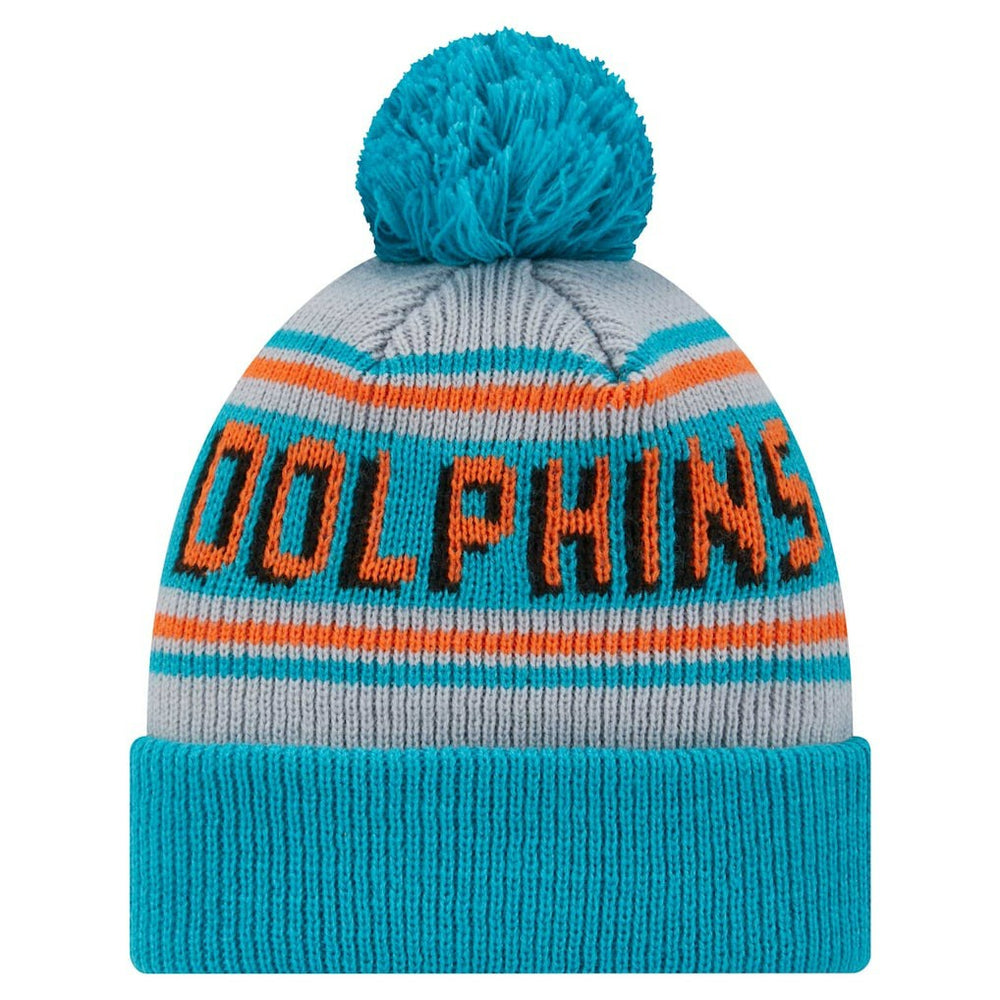 Miami Dolphins New Era Youth Main Cuffed Knit Hat with Pom - Aqua Hats