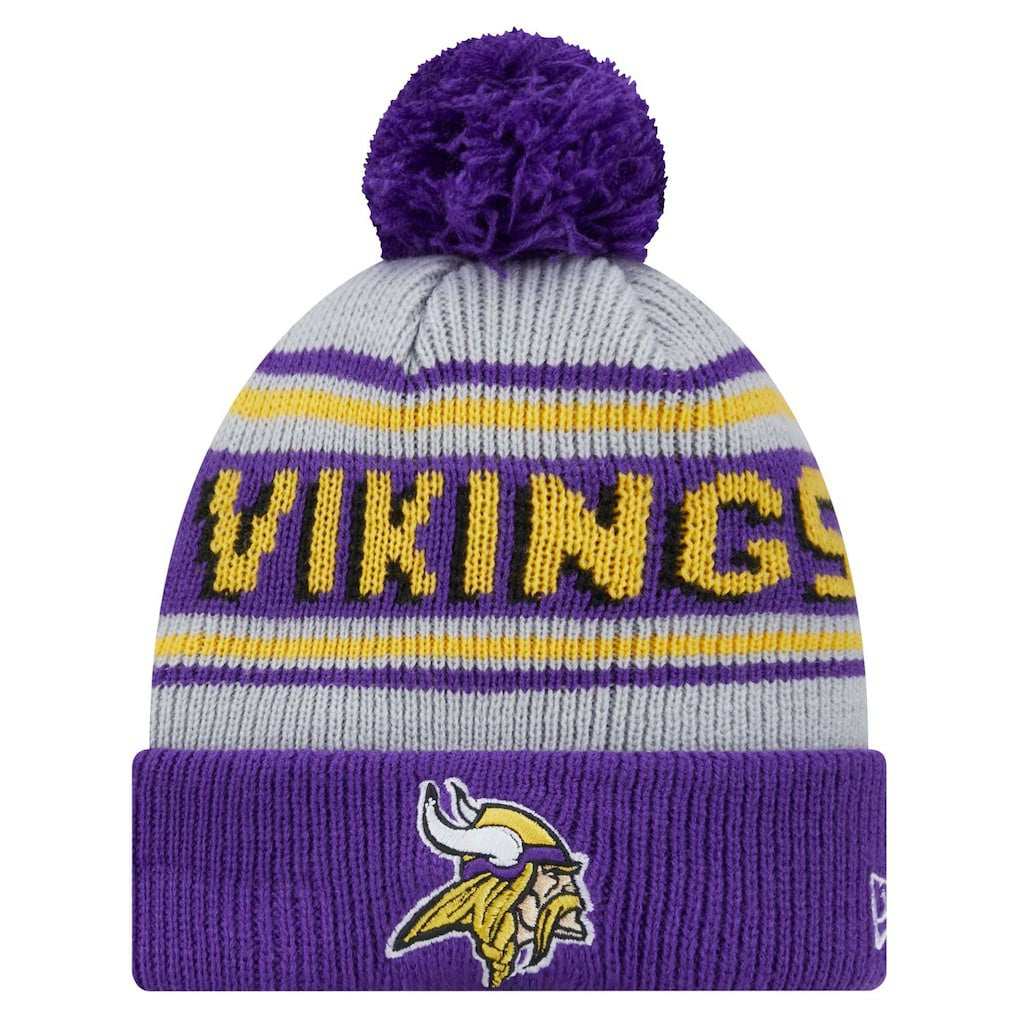 Minnesota Vikings New Era Youth Main Cuffed Knit Hat with Pom - Purple Hats