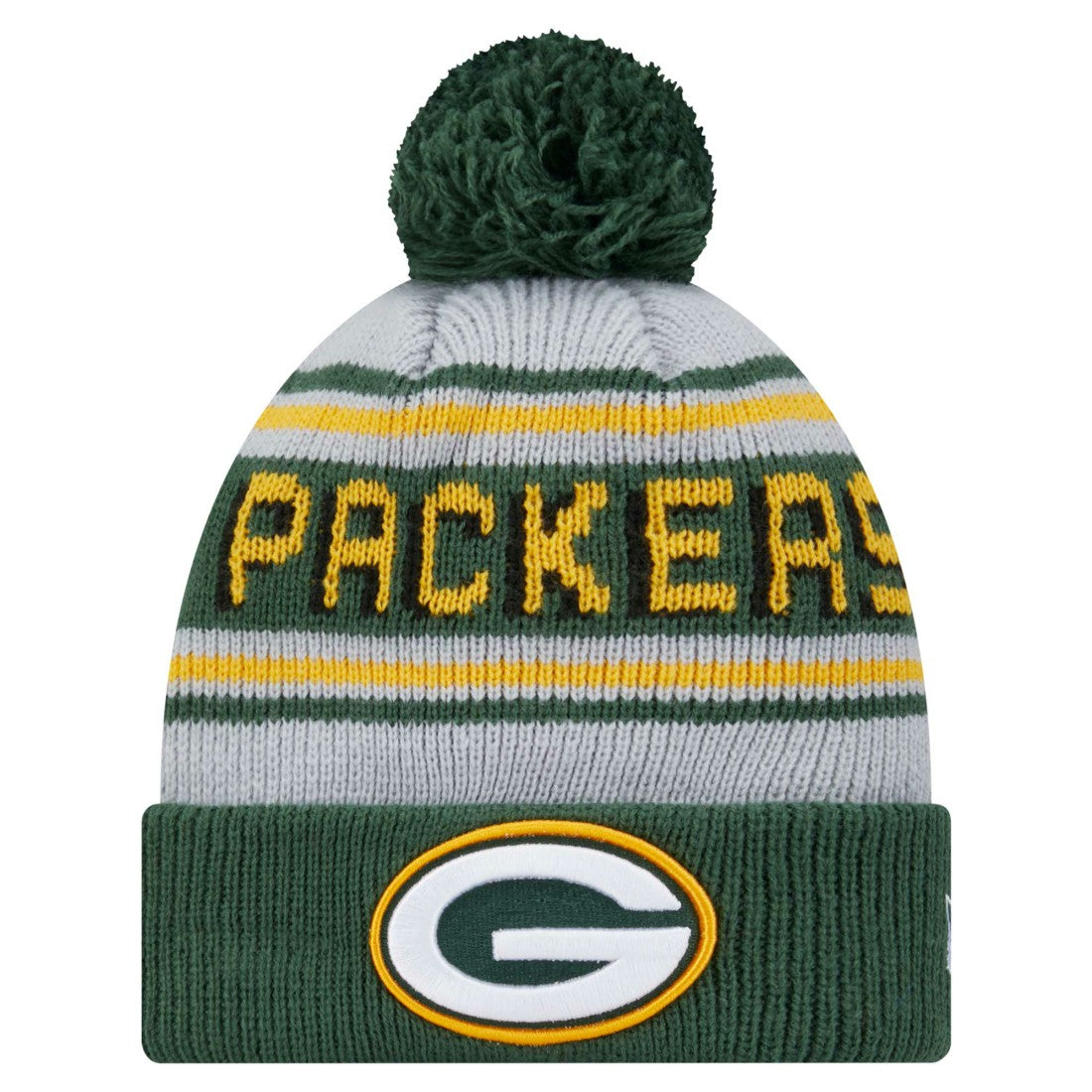 Green Bay Packers New Era Youth Main Cuffed Knit Hat with Pom - Green Hats