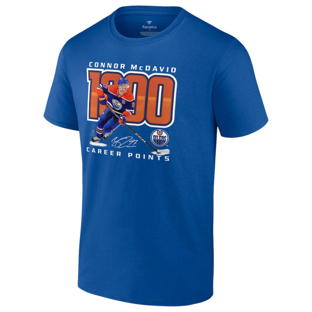 Connor McDavid Edmonton Oilers 1,000 Career Points T-Shirt - Royal | US 201141458
