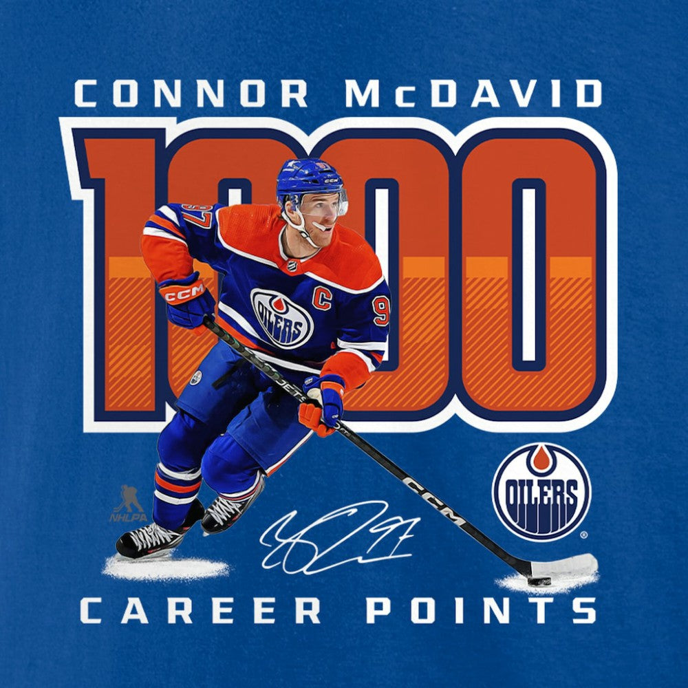 Connor McDavid Edmonton Oilers 1,000 Career Points T-Shirt - Royal | US 201141458