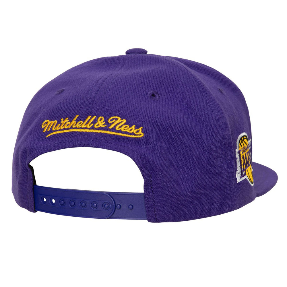 Los Angeles Lakers Retro Sport Color Block Script Snapback Hat White/Purple - Mitchell & Ness