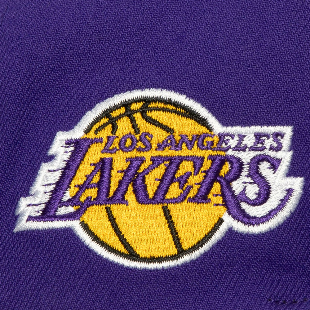 Los Angeles Lakers Retro Sport Color Block Script Snapback Hat White/Purple - Mitchell & Ness