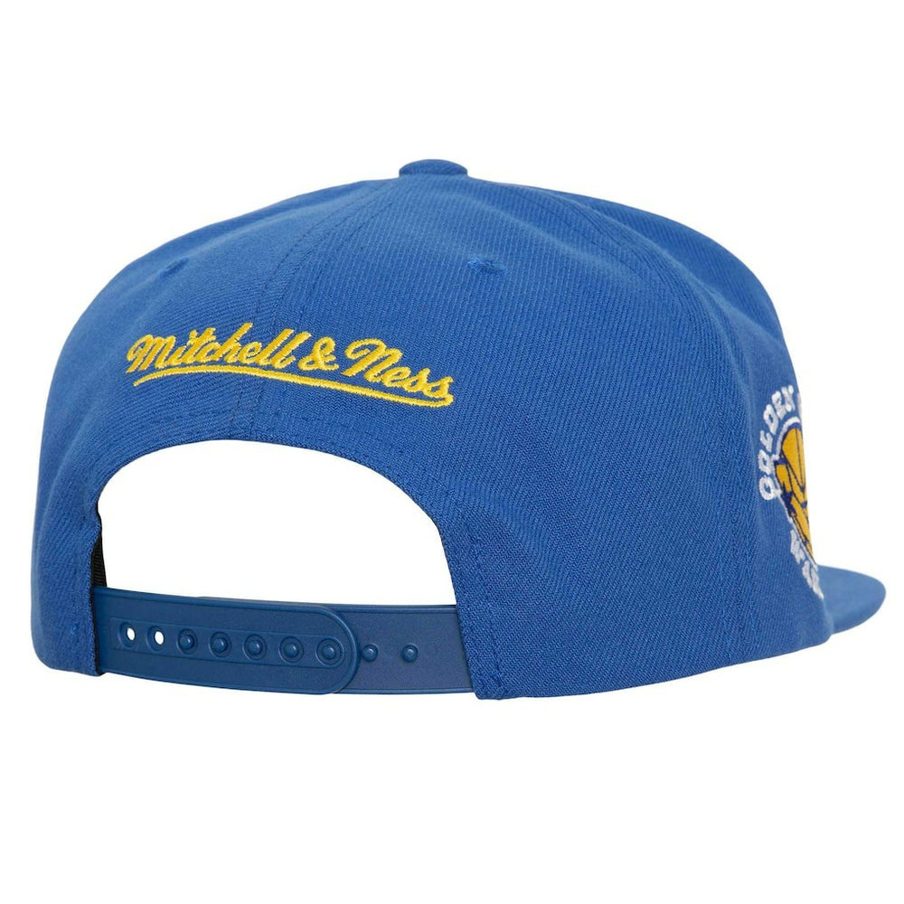 Golden State Warriors Retro Sport Color Block Script Snapback Hat White/Royal - Mitchell & Ness outlet