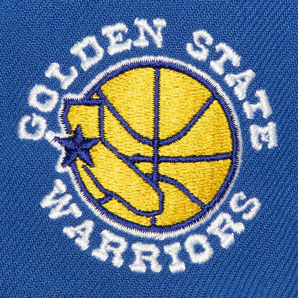 Golden State Warriors Retro Sport Color Block Script Snapback Hat White/Royal - Mitchell & Ness outlet
