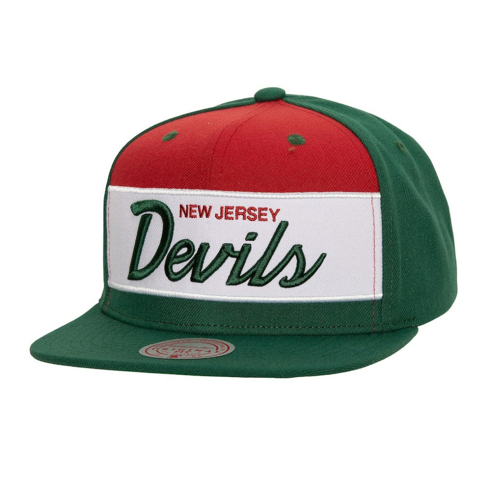 New Jersey Devils Mitchell & Ness Retro Script Colorblock Snapback Hat - Green | US 201141491