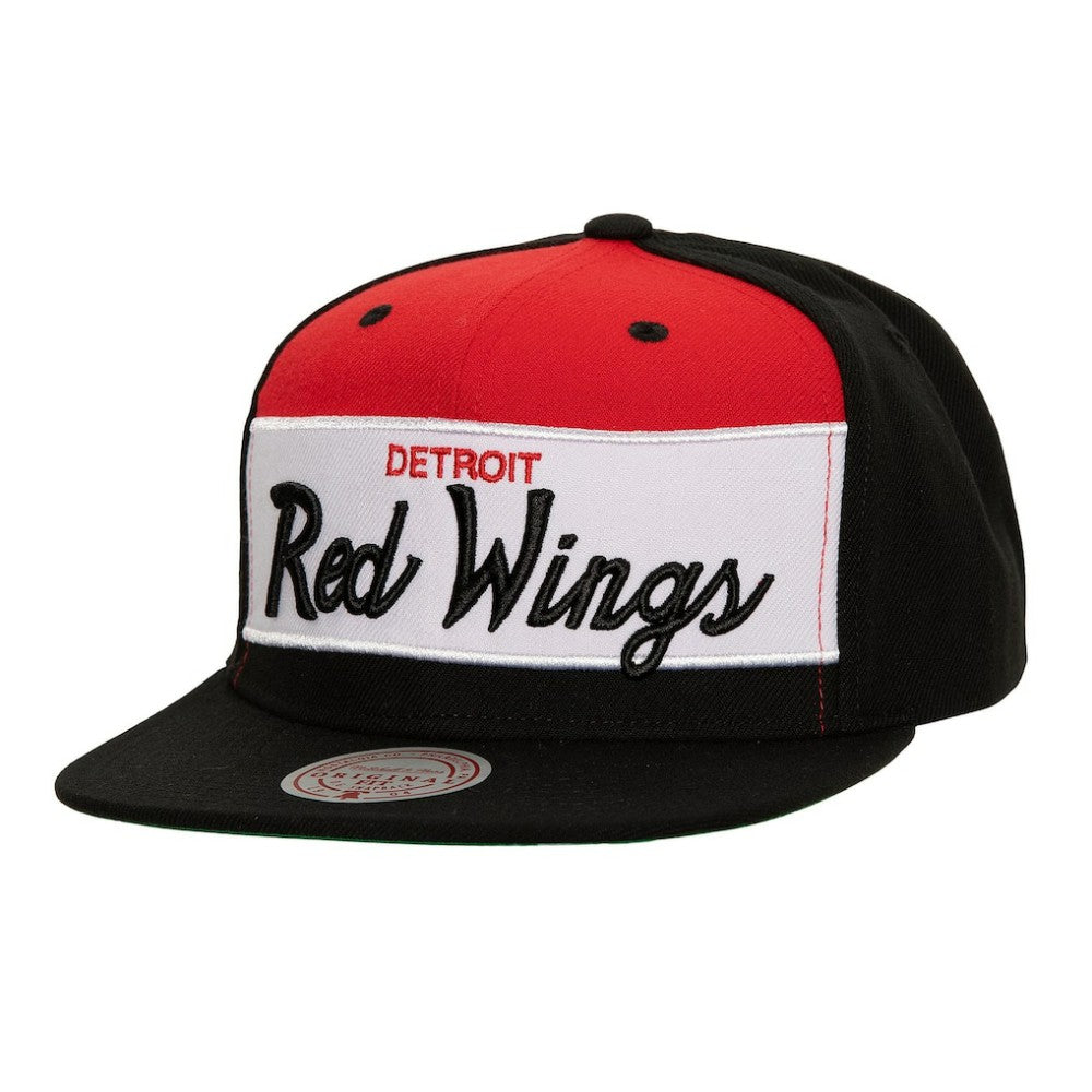 Detroit Red Wings Mitchell & Ness Retro Script Colorblock Snapback Hat - Black | US 201141492