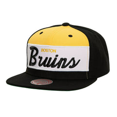 Boston Bruins Mitchell & Ness Retro Script Colorblock Snapback Hat - Black | US 201141493