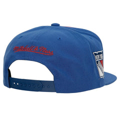 New York Rangers Mitchell & Ness Retro Script Colorblock Snapback Hat - Blue | US 201141497