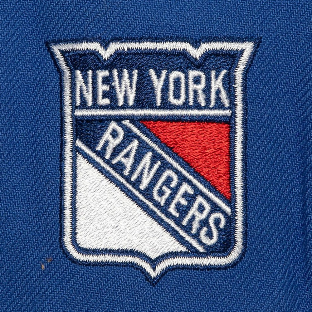 New York Rangers Mitchell & Ness Retro Script Colorblock Snapback Hat - Blue | US 201141497