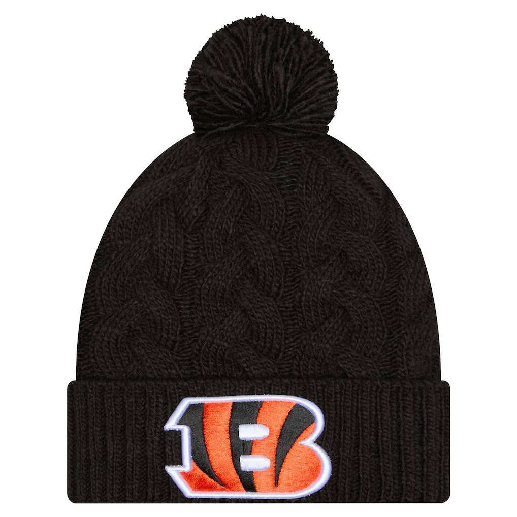 Cincinnati Bengals New Era Women's Cable Cuffed Knit Hat with Pom - Black Hats