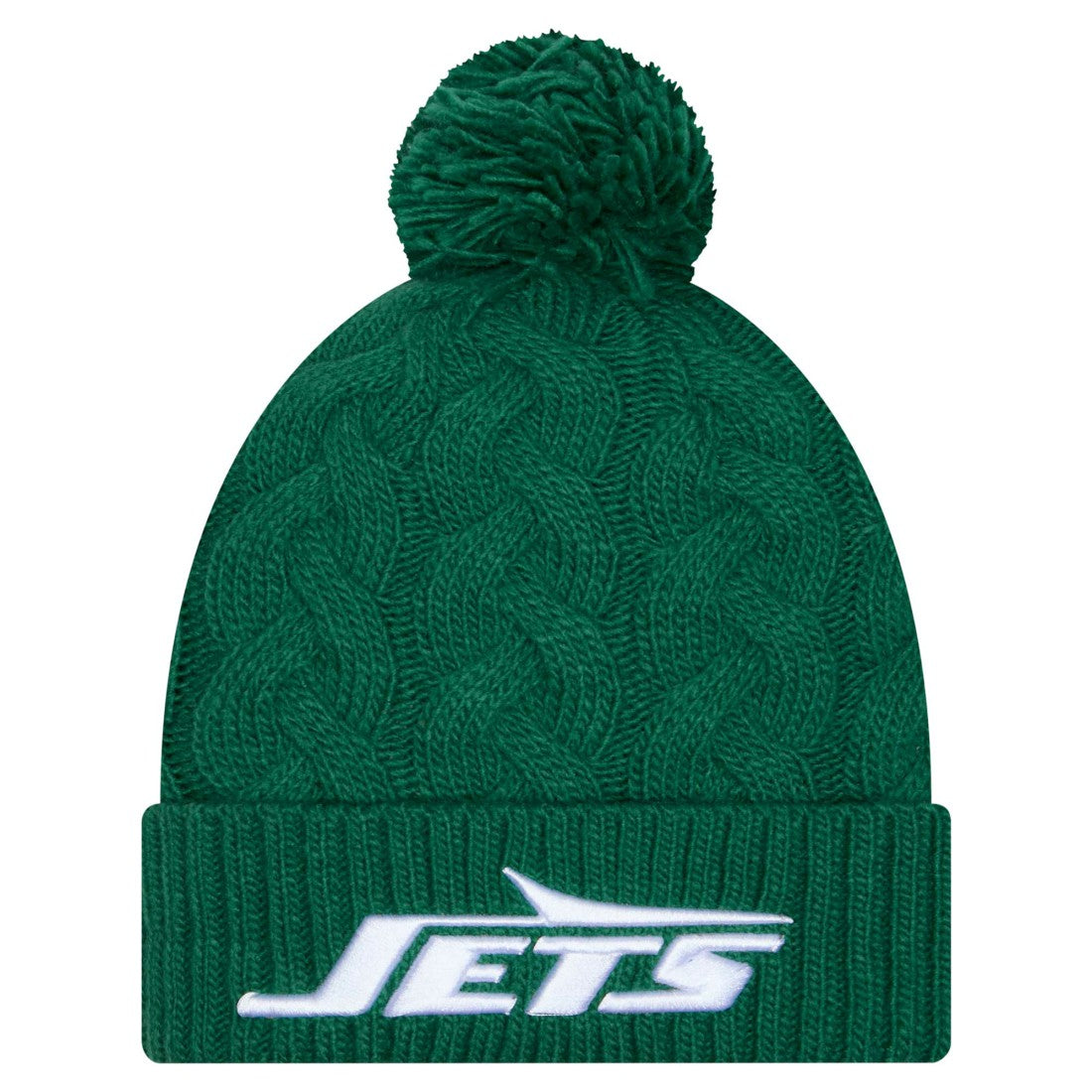 New York Jets New Era Women's Cable Cuffed Knit Hat with Pom - Green Hats