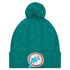 Miami Dolphins New Era Women's Cable Cuffed Knit Hat with Pom - Aqua Hats