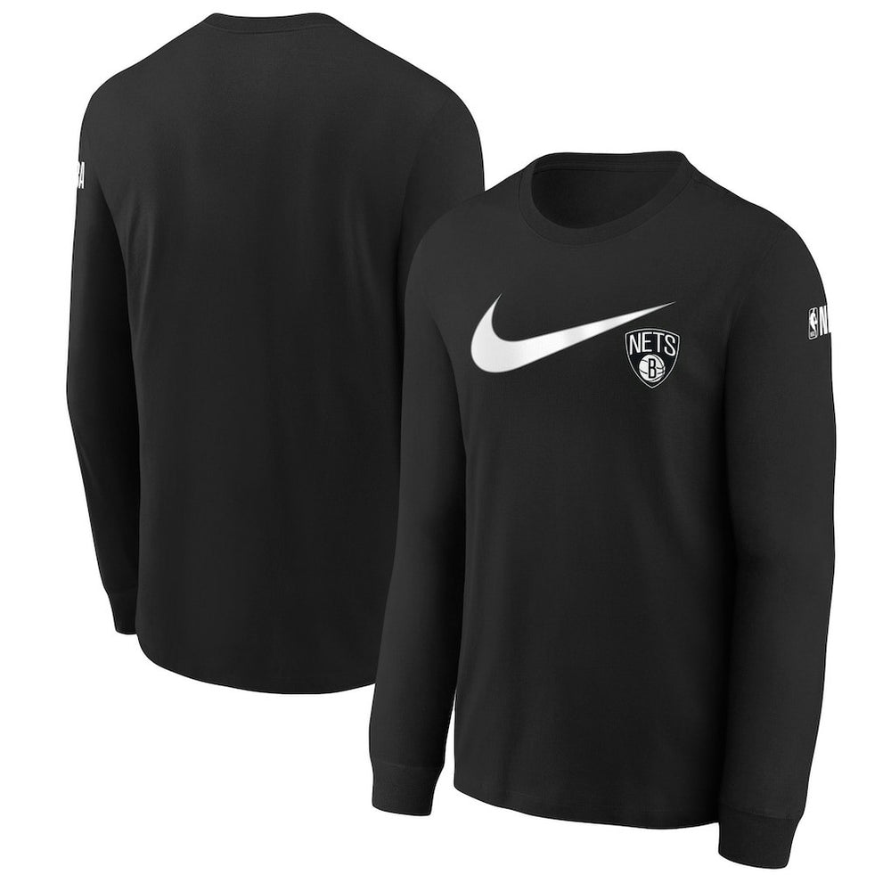 Brooklyn Nets Youth Swoosh Long Sleeve T-Shirt Black - Nike