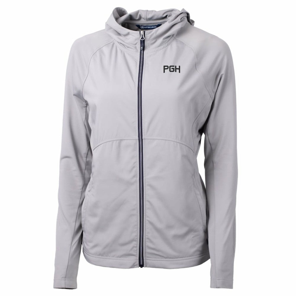 Pittsburgh Pirates Cutter & Buck Women's City Connect Adapt Eco Knit Hybrid Recycled Full-Zip Hooded Jacket - Gray Jackets
