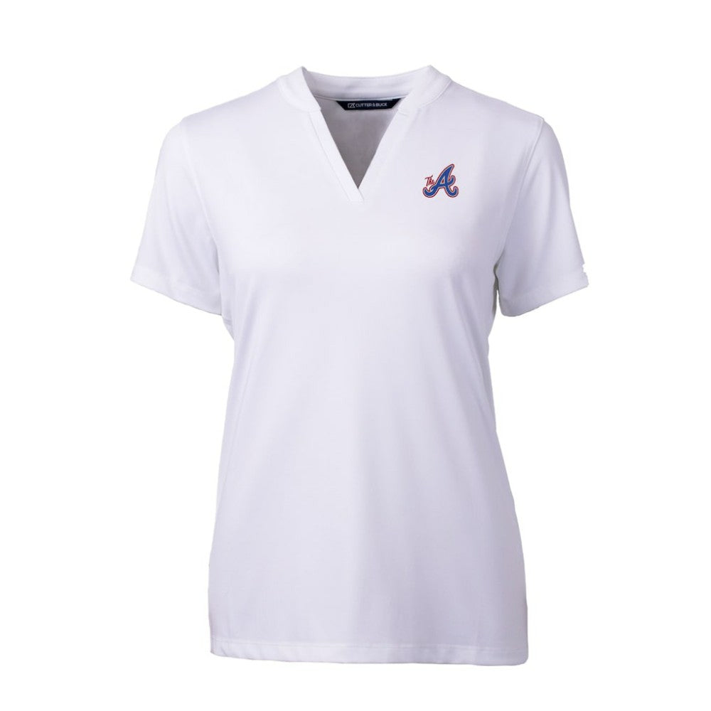 Atlanta Braves Cutter & Buck Women's City Connect DryTec Forge Stretch V-Neck Blade Top - White Tops