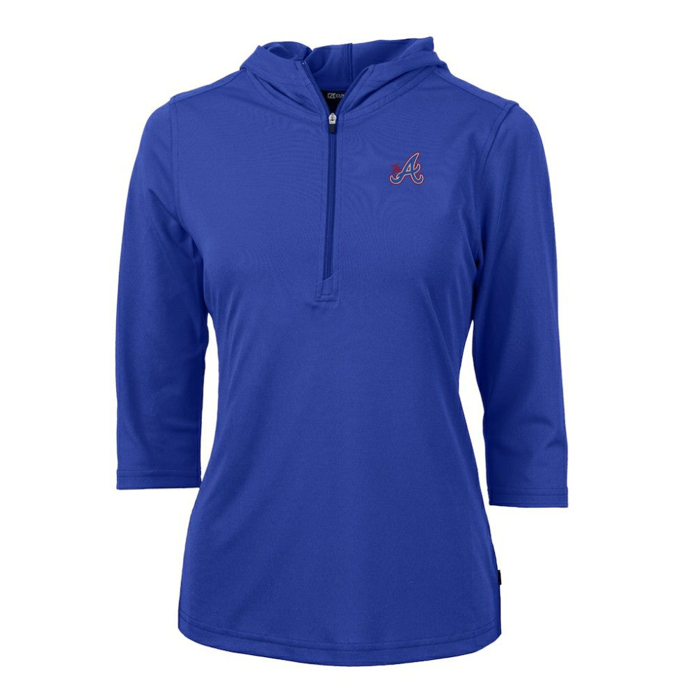 Atlanta Braves Cutter & Buck Women's City Connect Virtue Eco Pique Half-Zip 3/4 Sleeve Pullover Hoodie - Blue Hoodies
