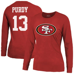 Brock Purdy San Francisco 49ers Majestic Threads Women's Player Name & Number Long Sleeve T-Shirt - Scarlet T-shirts