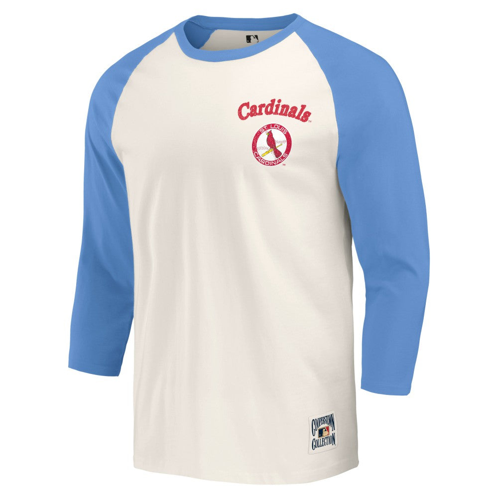 St. Louis Cardinals Darius Rucker Collection by Fanatics Cooperstown Collection Raglan 3/4-Sleeve T-Shirt - Light Blue/White T-shirts