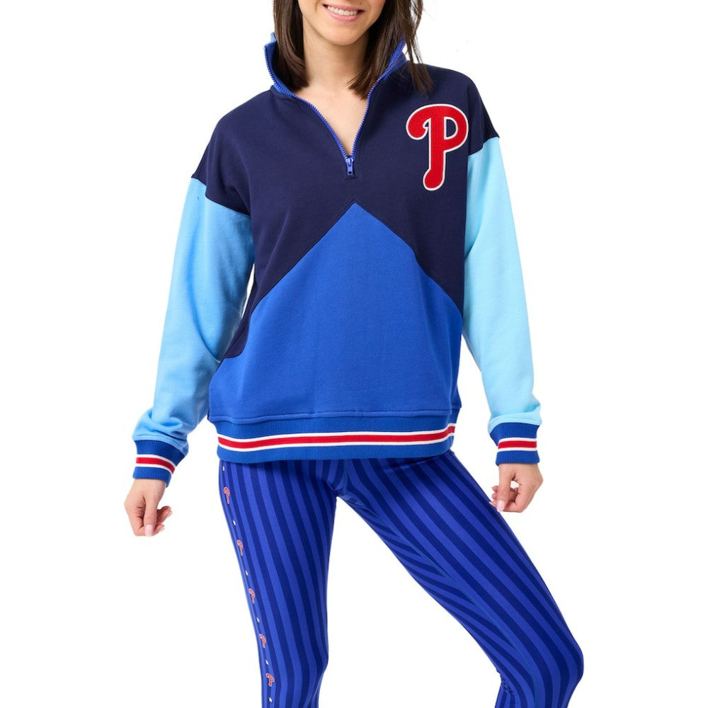 Philadelphia Phillies Terez Women's Classic Colorblock Quarter-Zip Sweatshirt - Navy/Blue Sweatshirts