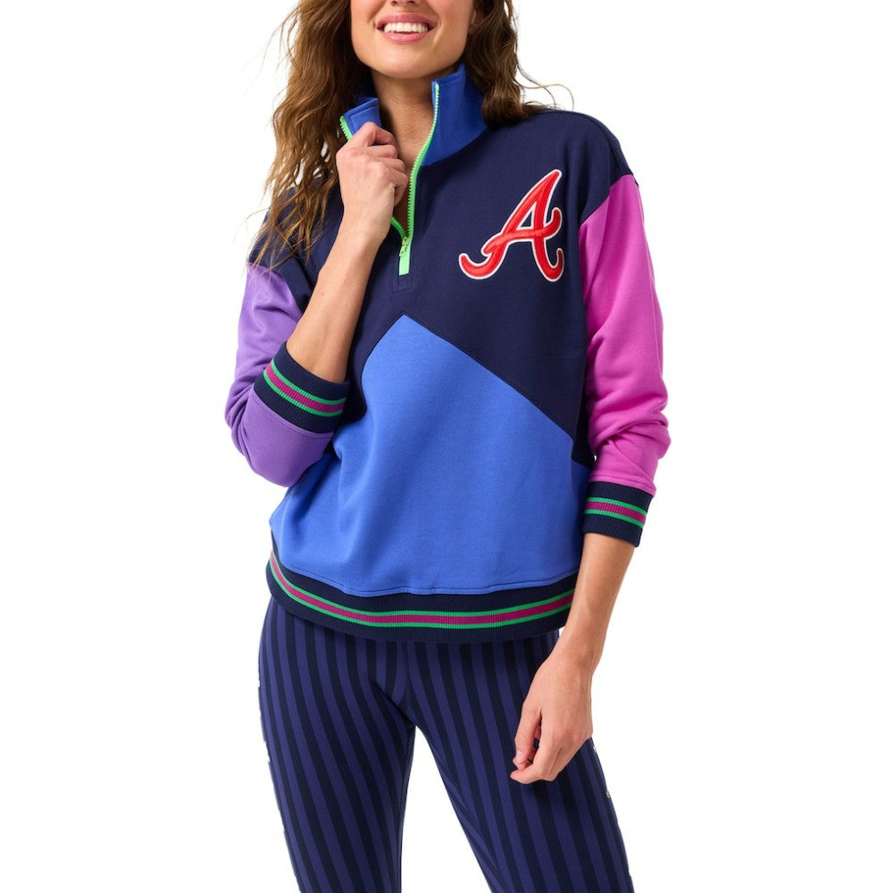 Atlanta Braves Terez Women's Classic Colorblock Quarter-Zip Sweatshirt - Navy/Blue Sweatshirts