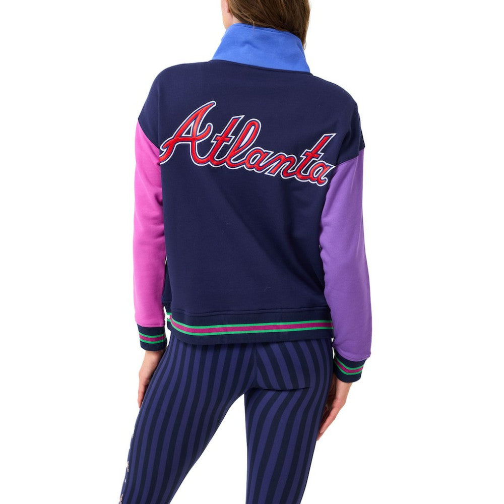 Atlanta Braves Terez Women's Classic Colorblock Quarter-Zip Sweatshirt - Navy/Blue Sweatshirts