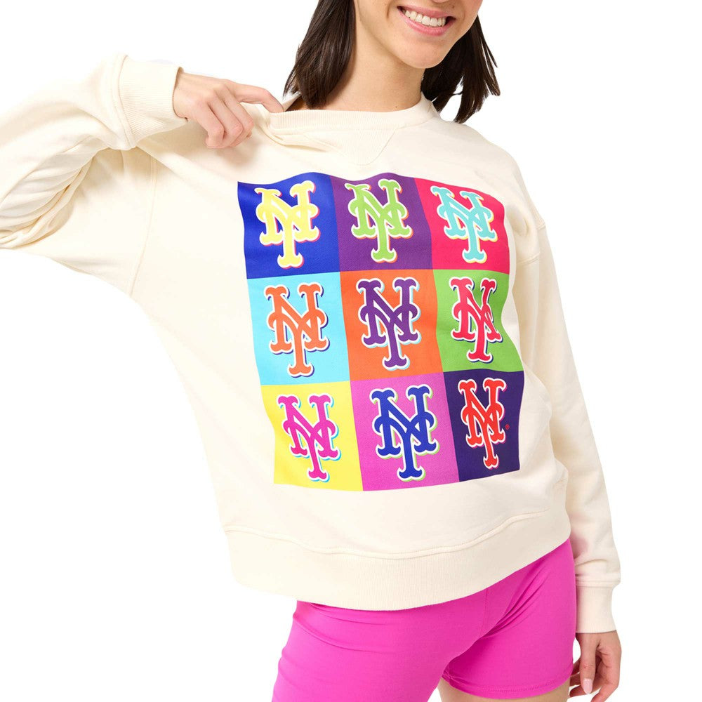 New York Mets Terez Women's Classic Oversized Pullover Sweatshirt - Cream Pullover