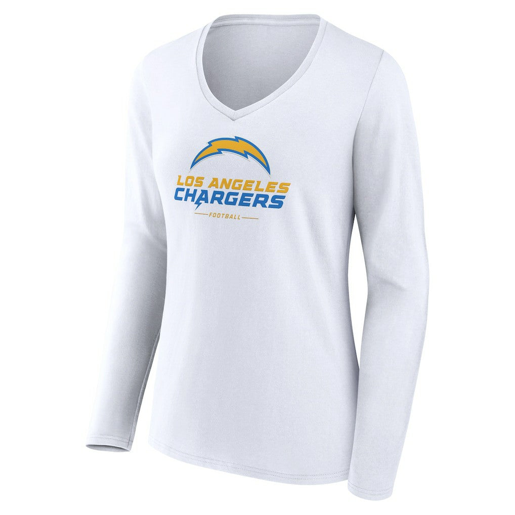Los Angeles Chargers Women's Team Lockup Long Sleeve V-Neck T-Shirt - White T-shirts