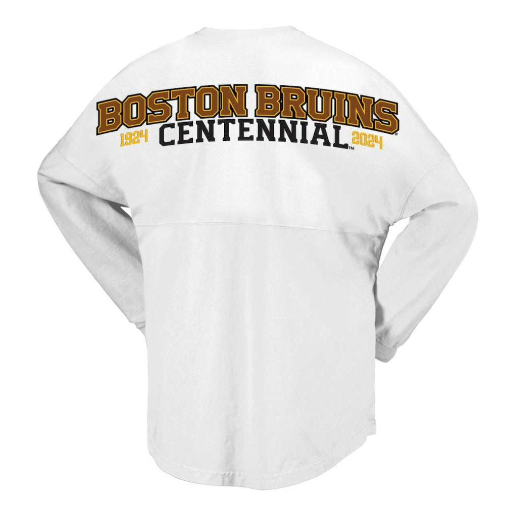 Boston Bruins Fanatics Women's 100th Anniversary Spirit Jersey T-Shirt - White | US 201153715