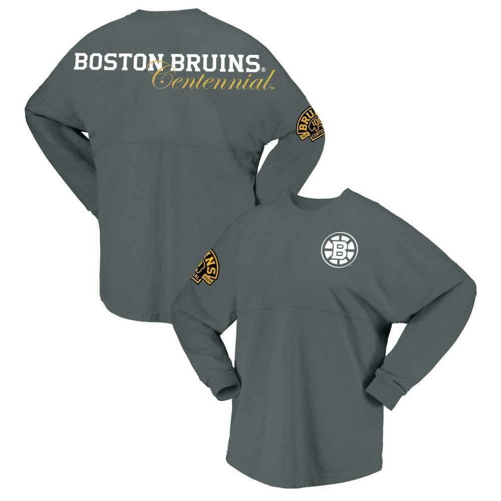 Boston Bruins Fanatics Women's 100th Anniversary Spirit Jersey T-Shirt - Gray | US 201153716
