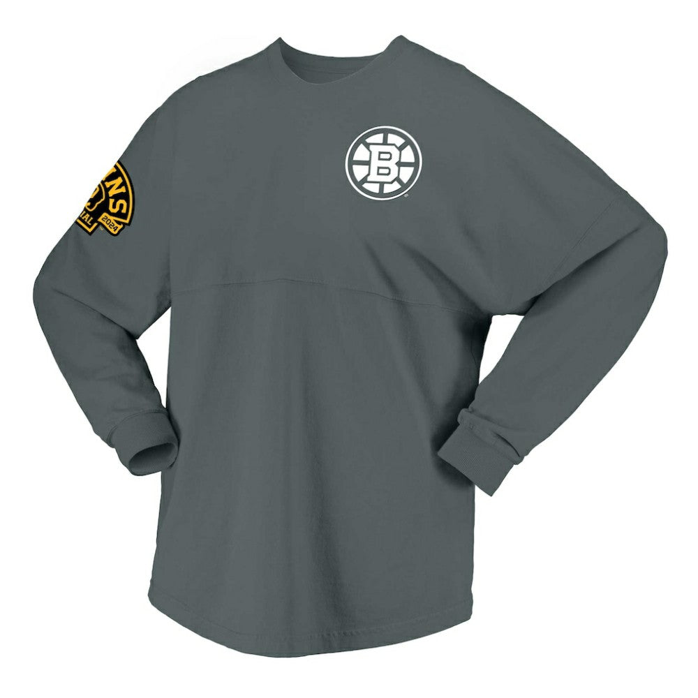 Boston Bruins Fanatics Women's 100th Anniversary Spirit Jersey T-Shirt - Gray | US 201153716
