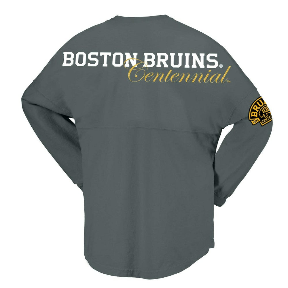 Boston Bruins Fanatics Women's 100th Anniversary Spirit Jersey T-Shirt - Gray | US 201153716