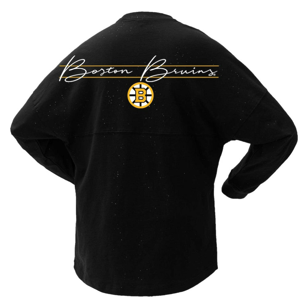 Boston Bruins Fanatics Women's 100th Anniversary Sparkle Spirit Jersey T-Shirt - Black | US 201153717