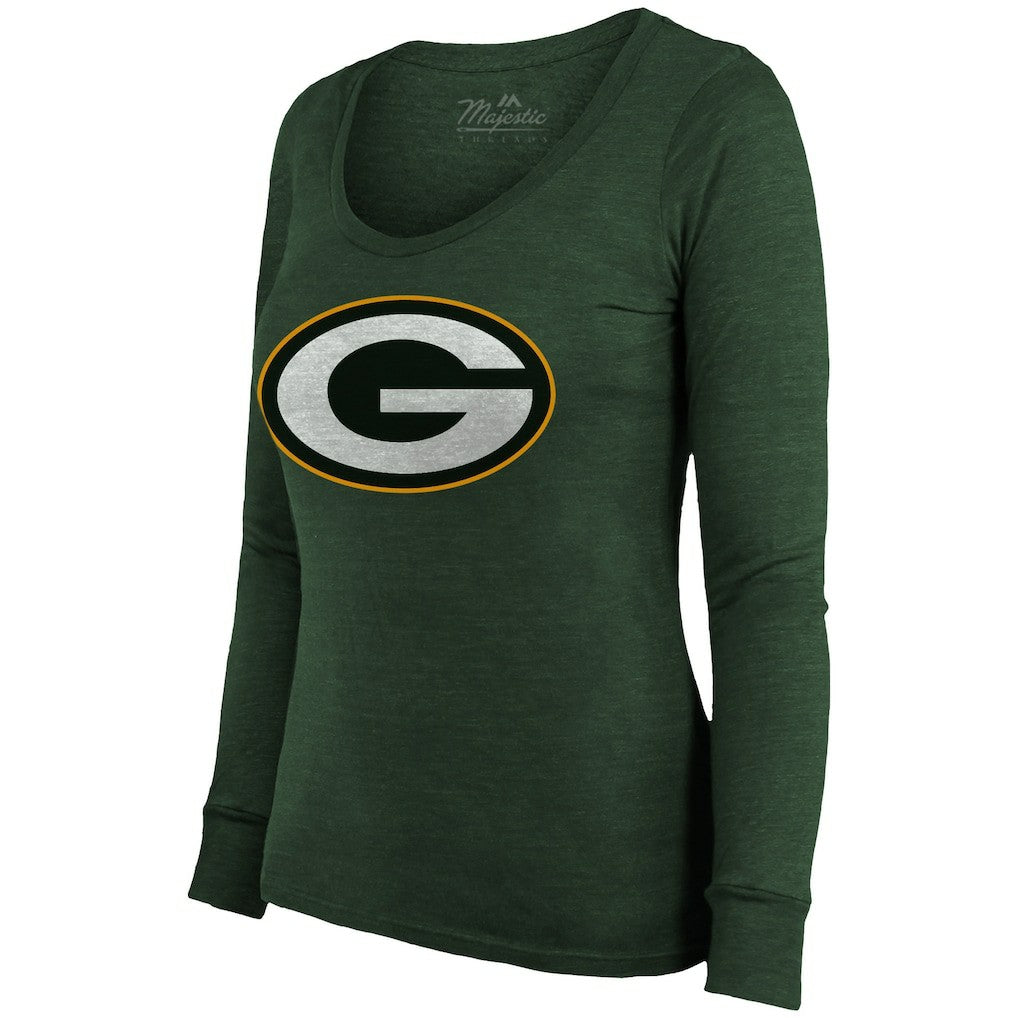 Jordan Love Green Bay Packers Majestic Threads Women's Name & Number Long Sleeve Scoop Neck Tri-Blend T-Shirt - Green