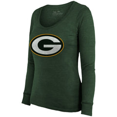 Jordan Love Green Bay Packers Majestic Threads Women's Name & Number Long Sleeve Scoop Neck Tri-Blend T-Shirt - Green