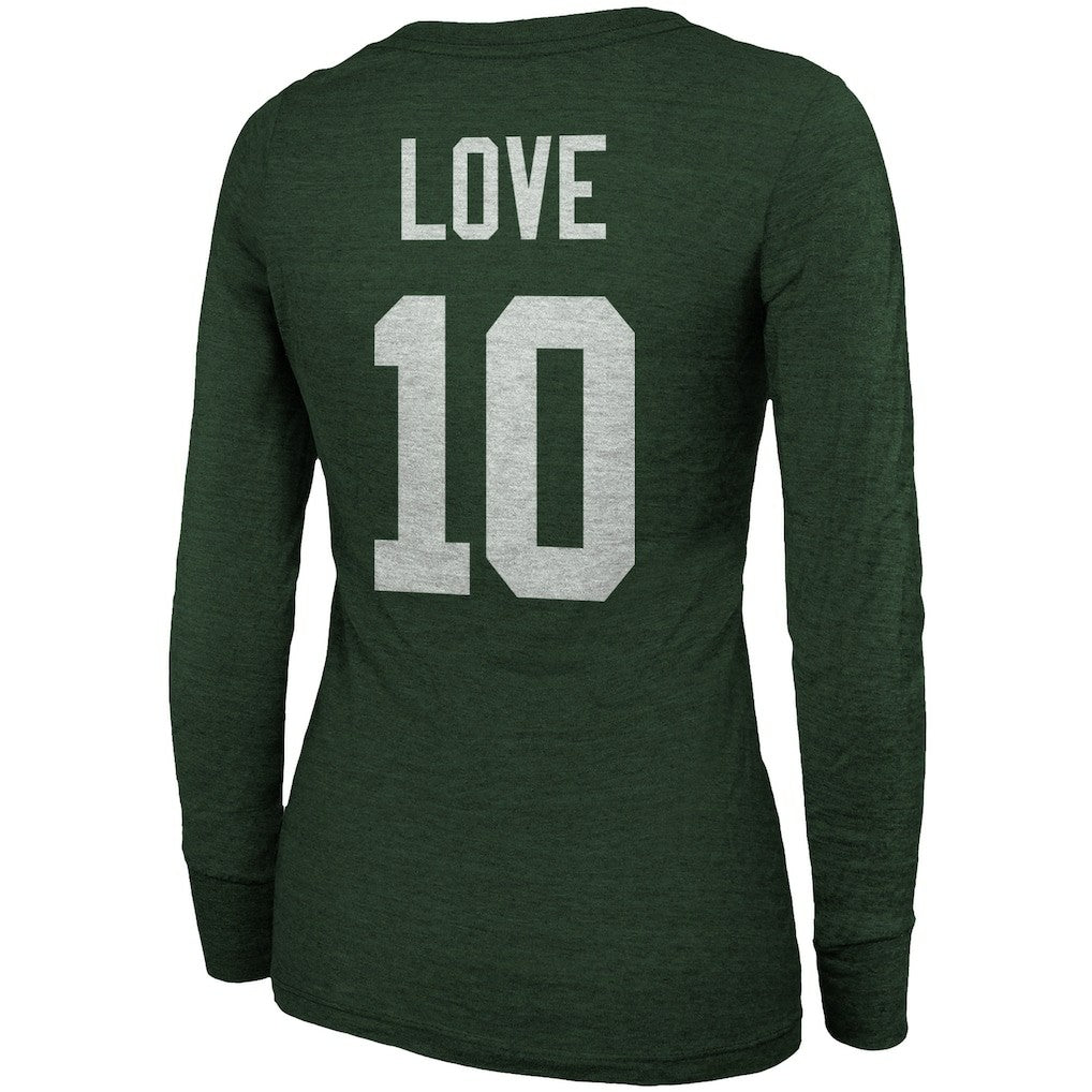 Jordan Love Green Bay Packers Majestic Threads Women's Name & Number Long Sleeve Scoop Neck Tri-Blend T-Shirt - Green