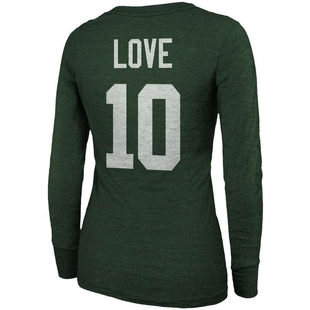 Jordan Love Green Bay Packers Majestic Threads Women's Name & Number Long Sleeve Scoop Neck Tri-Blend T-Shirt - Green