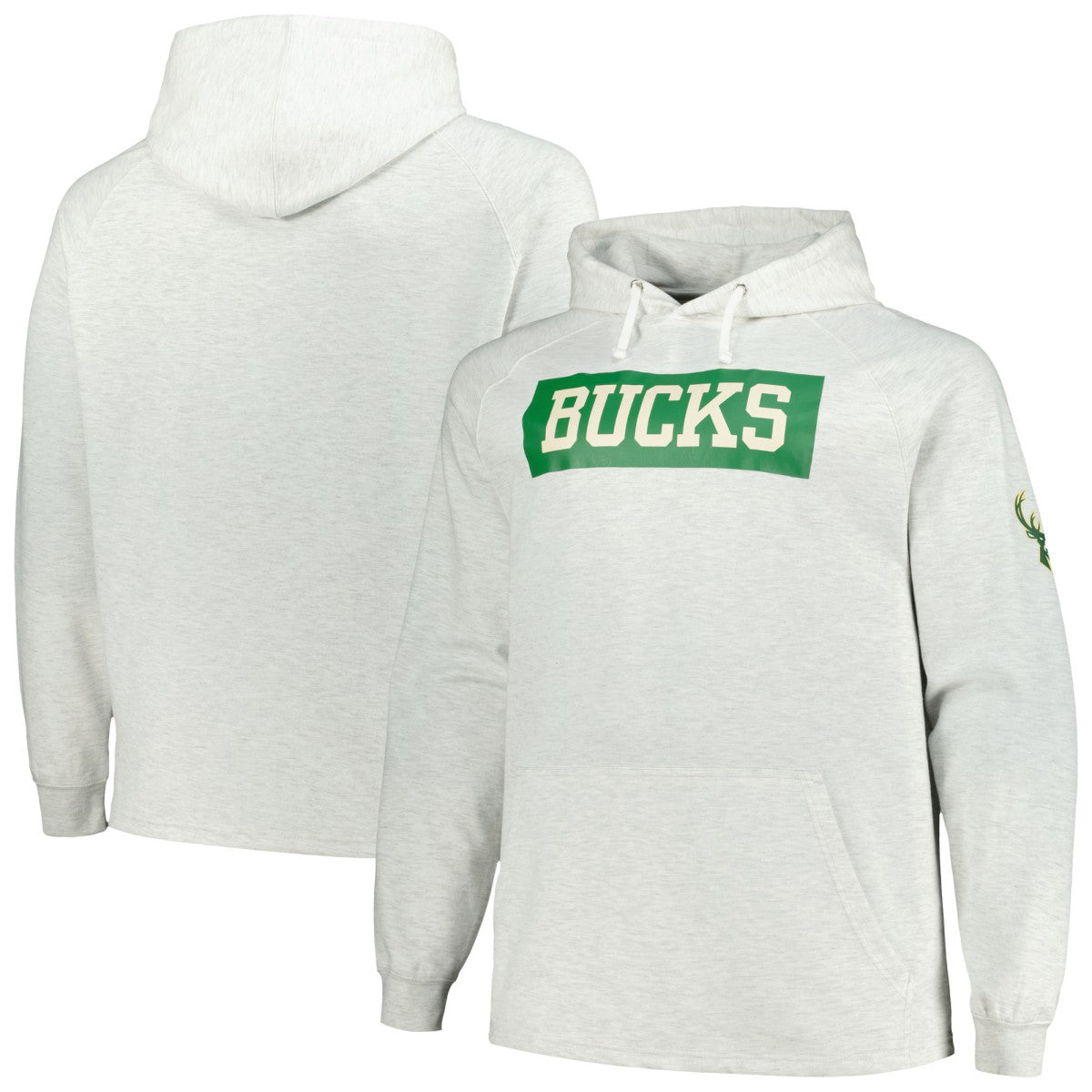 Milwaukee Bucks Big & Tall Raglan Tri-Blend Pullover Hoodie Ash - Fanatics
