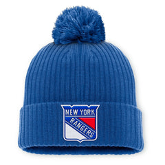 New York Rangers Fanatics Primary Logo Cuffed Knit Hat with Pom - Blue | US 201167395