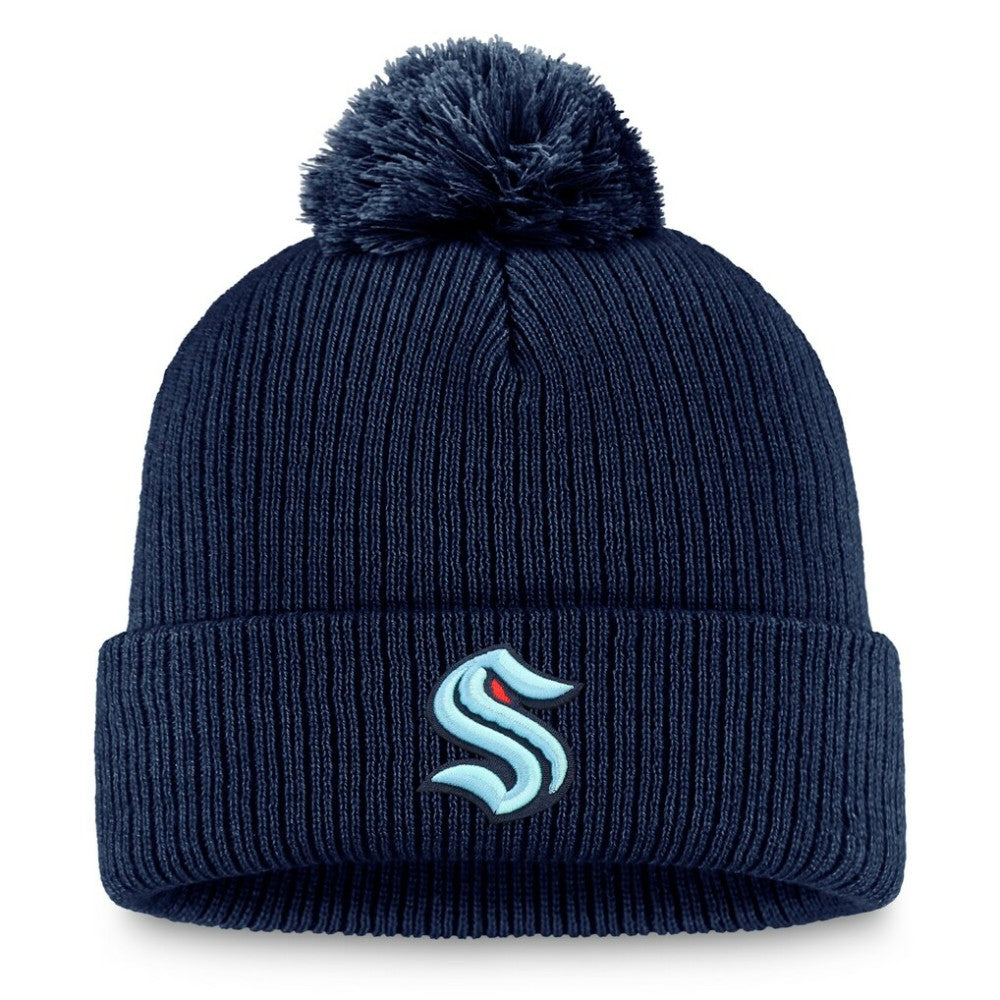 Seattle Kraken Fanatics Primary Logo Cuffed Knit Hat with Pom - Deep Sea Blue | US 201167396