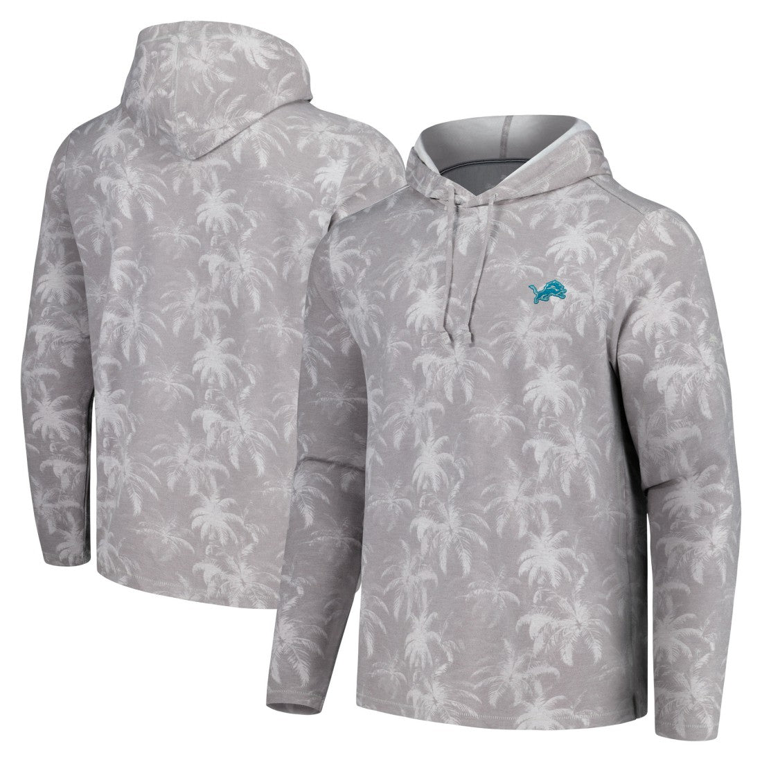 Detroit Lions Palm Frenzy Hoodie Long Sleeve T-Shirt - Gray Hoodies