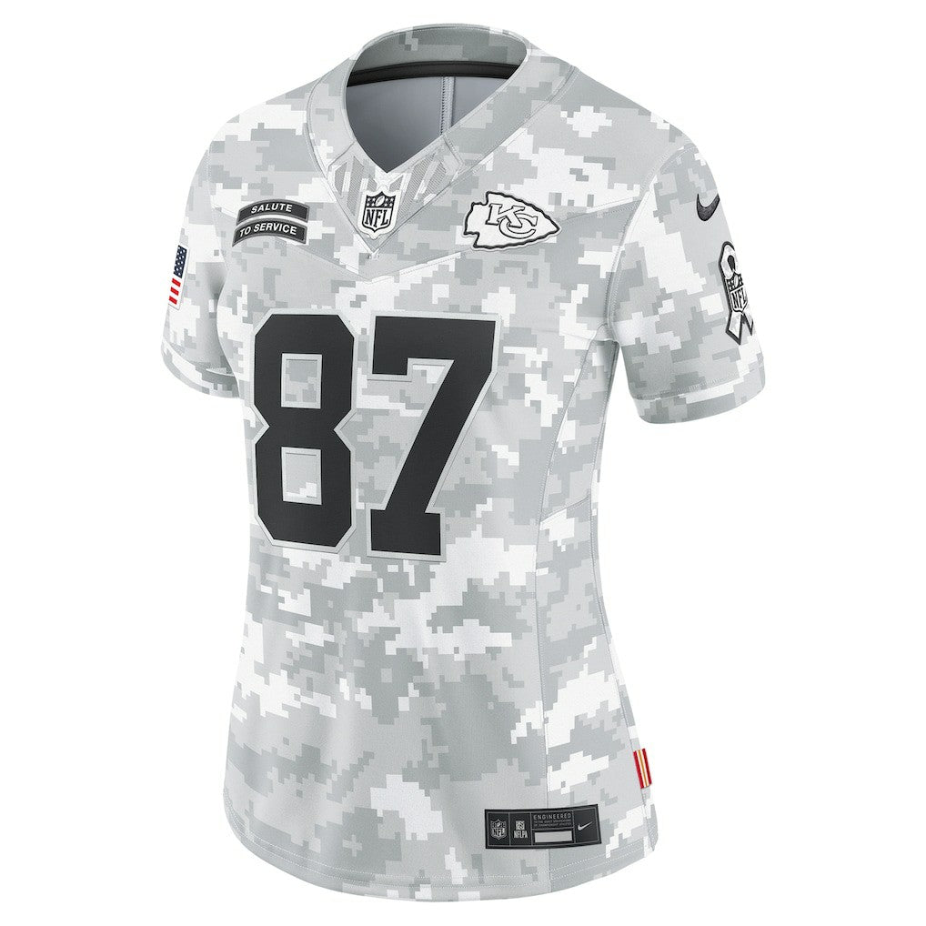 Travis Kelce Kansas City Chiefs Women's 2024 Salute to Service Limited Jersey - Arctic Camo Jerseys