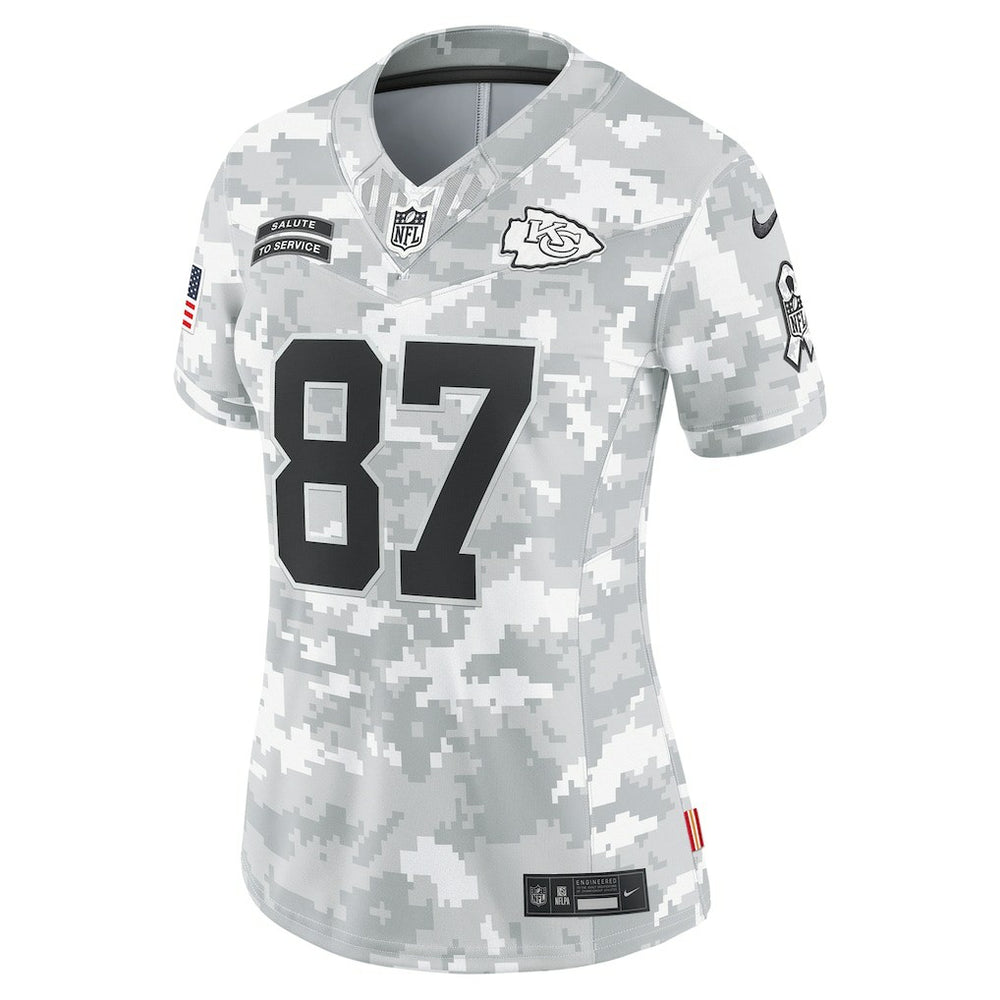 Travis Kelce Kansas City Chiefs Women's 2024 Salute to Service Limited Jersey - Arctic Camo Jerseys