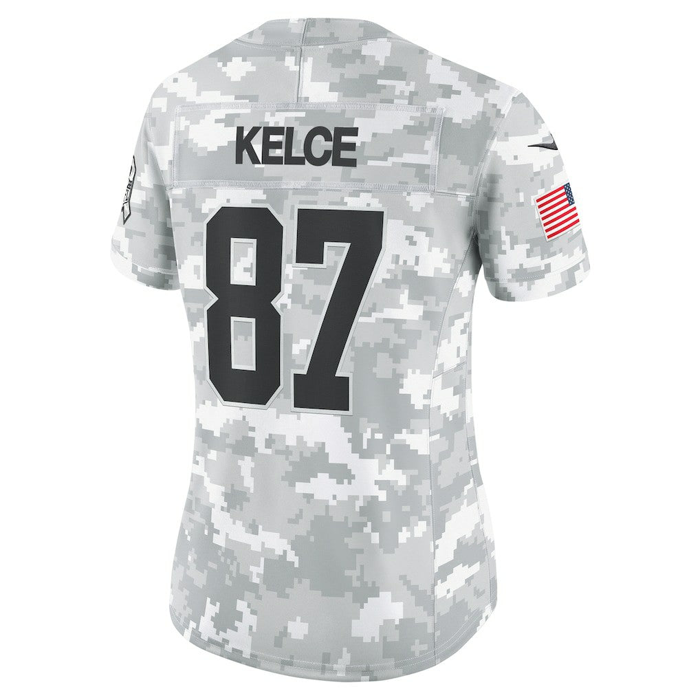 Travis Kelce Kansas City Chiefs Women's 2024 Salute to Service Limited Jersey - Arctic Camo Jerseys