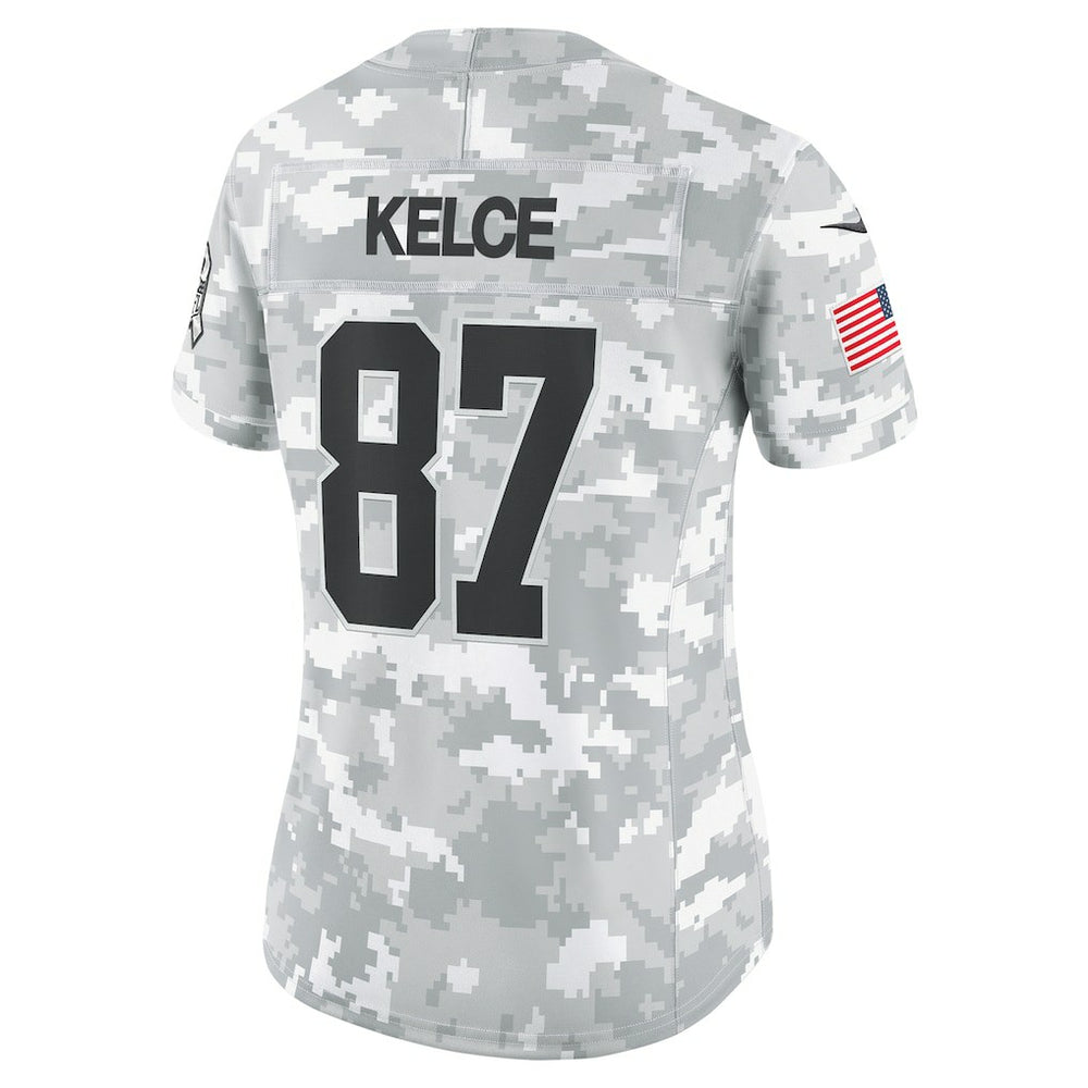 Travis Kelce Kansas City Chiefs Women's 2024 Salute to Service Limited Jersey - Arctic Camo Jerseys