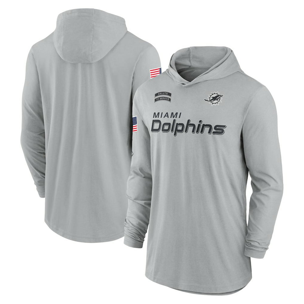 Miami Dolphins 2024 Salute to Service Lightweight Dri-FIT Long Sleeve Hoodie T-Shirt - Gray Hoodies