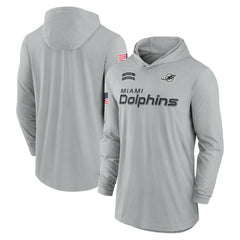 Miami Dolphins 2024 Salute to Service Lightweight Dri-FIT Long Sleeve Hoodie T-Shirt - Gray Hoodies