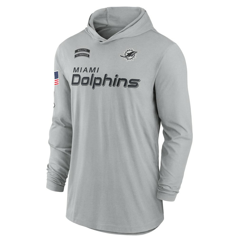 Miami Dolphins 2024 Salute to Service Lightweight Dri-FIT Long Sleeve Hoodie T-Shirt - Gray Hoodies